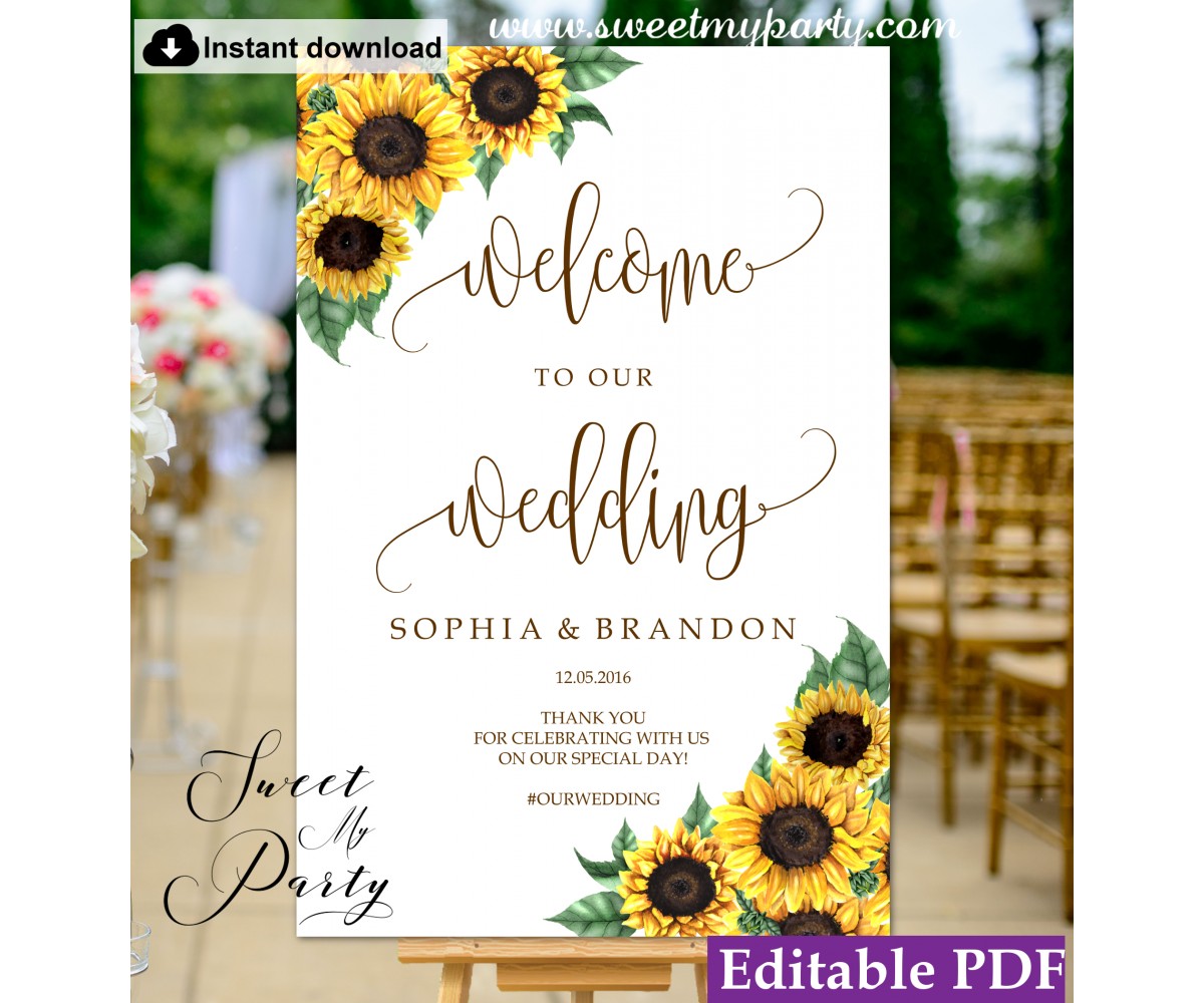 Sunflowers welcome sign template,wedding welcome sign,(143)